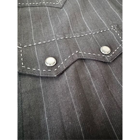 Panhandle Slim Retro Western Men’s XL Pearl Snap Black Button Gray Striped Shirt - Picture 6 of 10